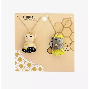 NEW THORN & FABLE fuzzy Honey Bears Friendship Necklaces Gold Tone